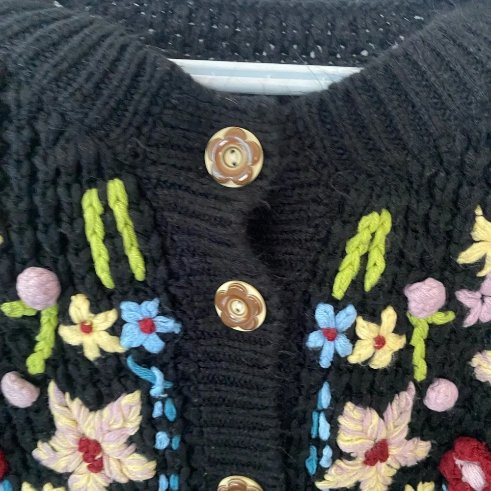 Floral Embroidered Black Sweater - Picture 3 of 10